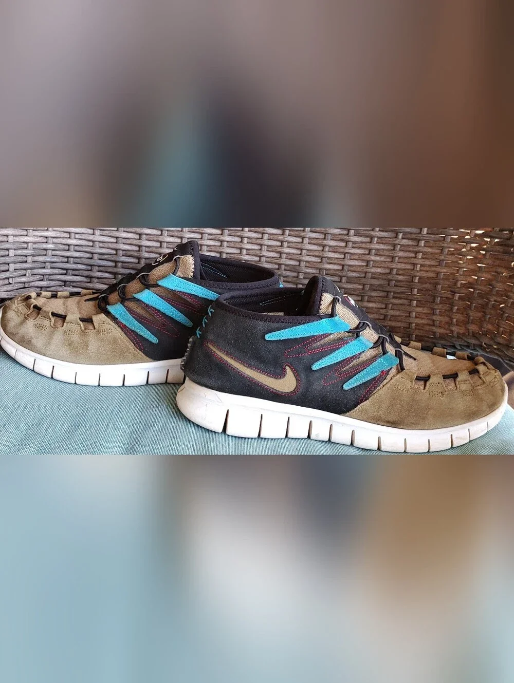 Nike N7 Men's Tan Suede Sneakers with Teal and Navy Accents Size 10